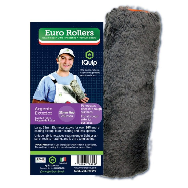 EURO ROLLERS Argento Exterior Rollers Sleeve 22mm Nap - GO Industrial - 22ER77895