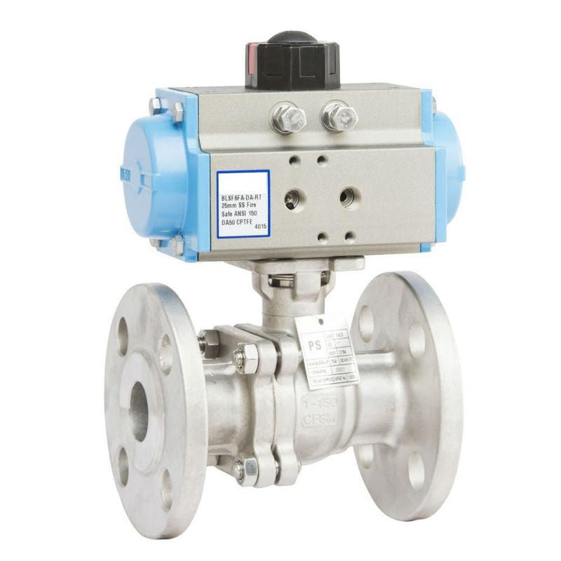 GO Ball Valves Actuated Spring Return Pneumatic Flanged ANSI 150# Full Bore Fire Safe - GO Industrial - BLSF54FA - SR