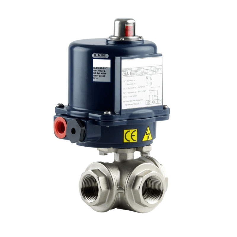 GO Ball Valves Actuated Electric 316 Stainless 3 Way BLS3E - GO Industrial - BLS3T2B - E7 - RT
