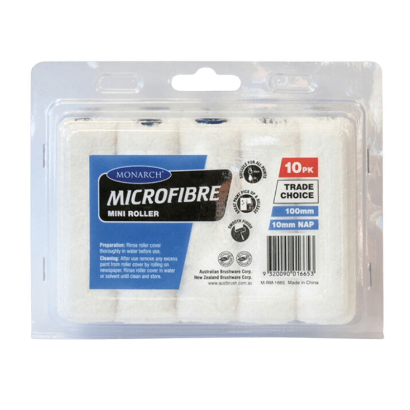 MONARCH Microfibre 10mm Mini Rollers 100mm 10 - Pack - GO Industrial - M - MR - 1665