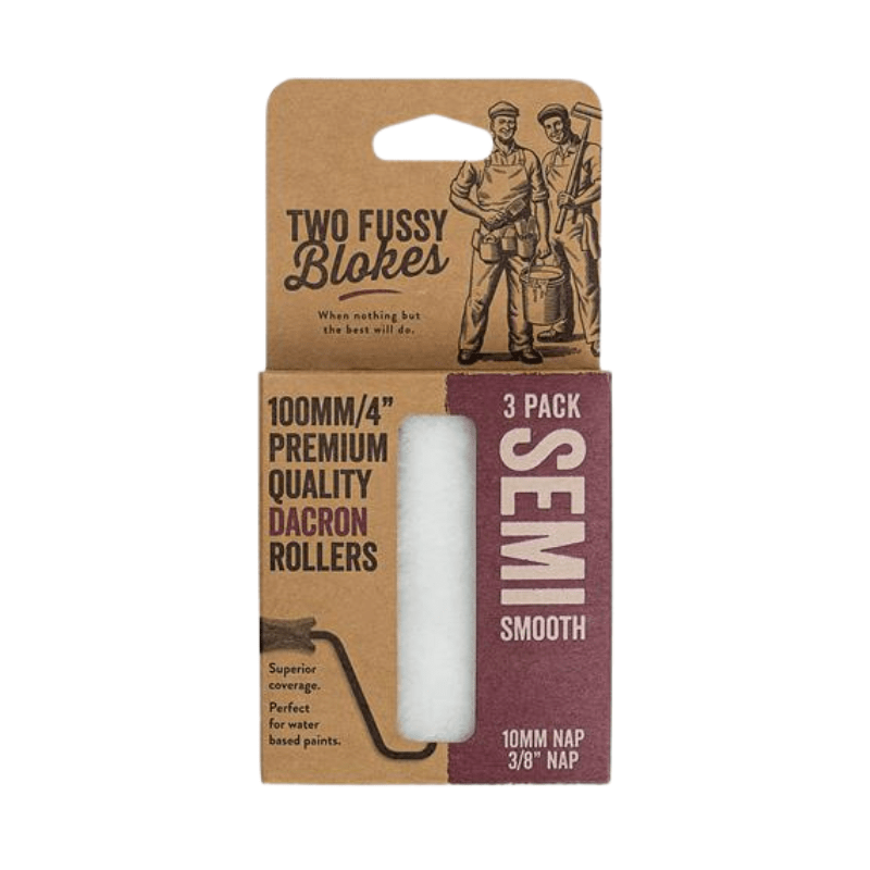 TWO FUSSY BLOKES 10mm Nap 100mm Dacron Mini Paint Rollers - GO Industrial - DC - 100 - 10 - 3PK