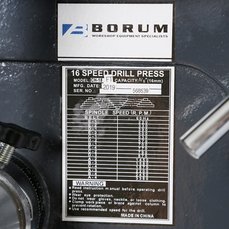BORUM 1 HP 16 Speed Pedestal Drill Press - GO Industrial - CH18FT