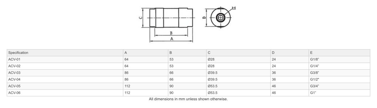 GO ACV Inline Check Valves Aluminium - GO Industrial - ACV - 01
