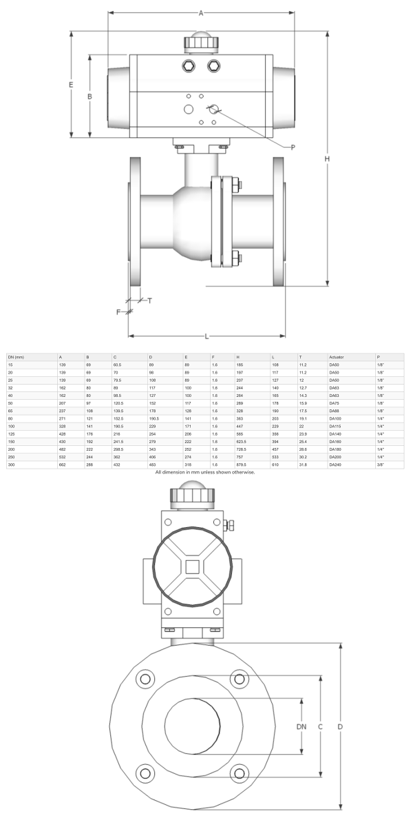 GO Ball Valves Actuated Double Acting Pneumatic Flanged ANSI 150# Full Bore Fire Safe - GO Industrial - BLSF4FA - DA