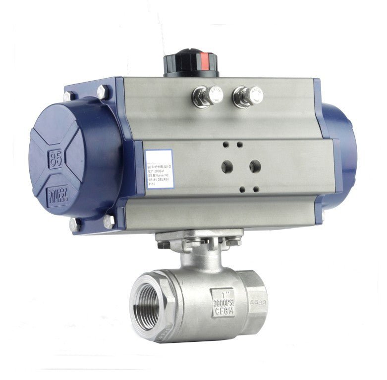 GO Ball Valves Actuated Spring Return Pneumatic High Pressure Two Piece Full Bore 316 Stainless Scr BSP BLSHPSR - GO Industrial - BLSHP52B - SR