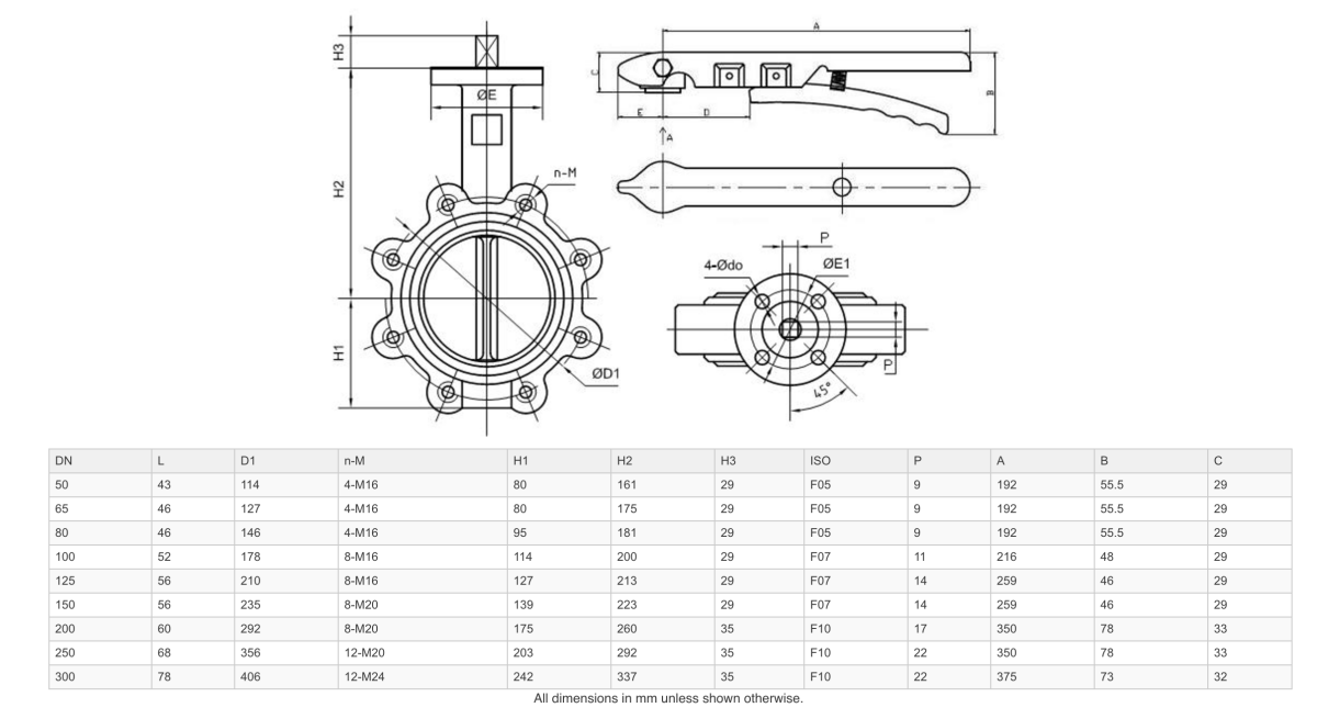 GO CI Body 316 SS Disc EPDM Liner BFL Butterfly Valves Manual Lugged - GO Industrial - BFL50 - L