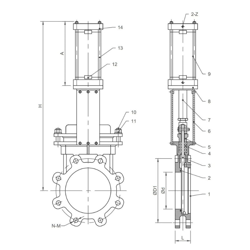 GO KGSDA 316 Stainless Knifegate Valves Actuated Double Acting Pneumatic - GO Industrial - KGSDAM - 50