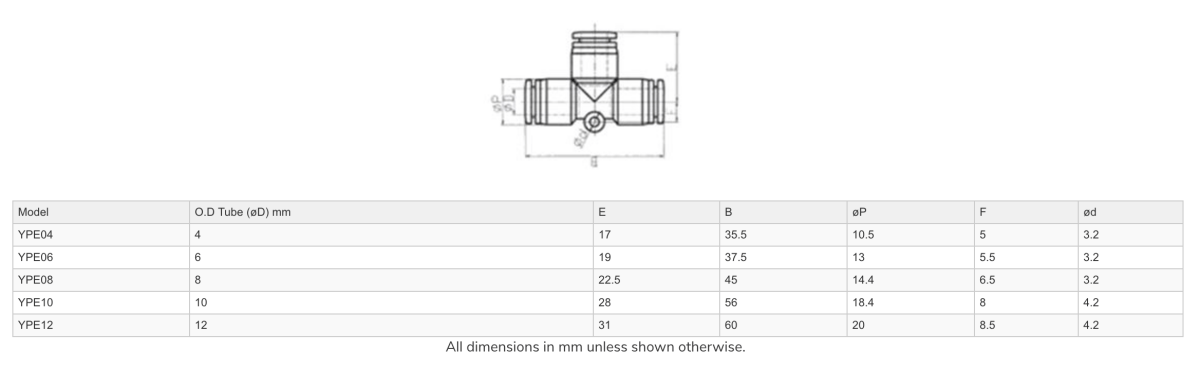 GO YPE Pneumatic Tee Connector Push Fit - GO Industrial - YPE04