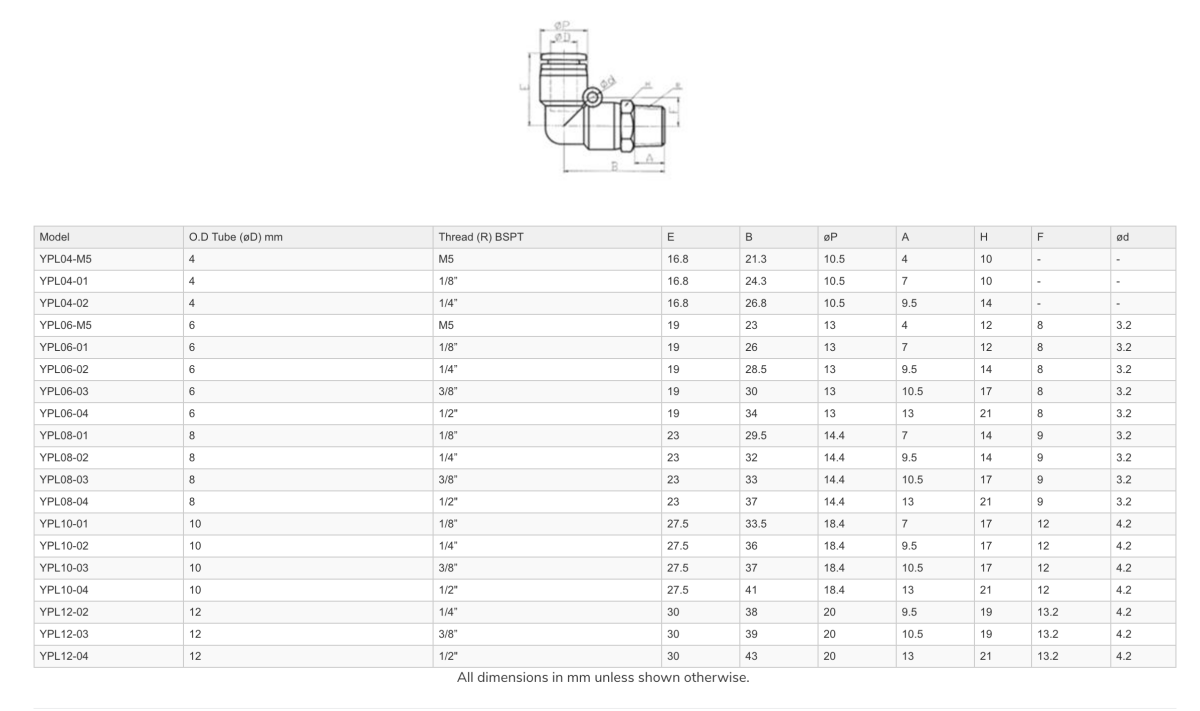 GO YPL Pneumatic Male Swivel Elbows Push Fit - GO Industrial - YPL04 - M5