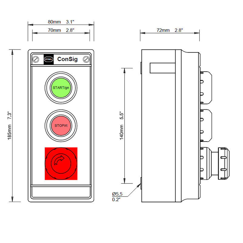 STHAL Hazardous Area Control Station Start Stop Emergency Stop - GO Industrial - 8040/1392Z - 01L12SA02 - 01L09SA01 - 10L07SA01
