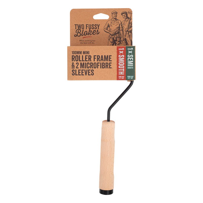 TWO FUSSY BLOKES Mini Paint Roller Frames with 2 Microfibre Rollers - GO Industrial - RH - Mini - 100mm - SET