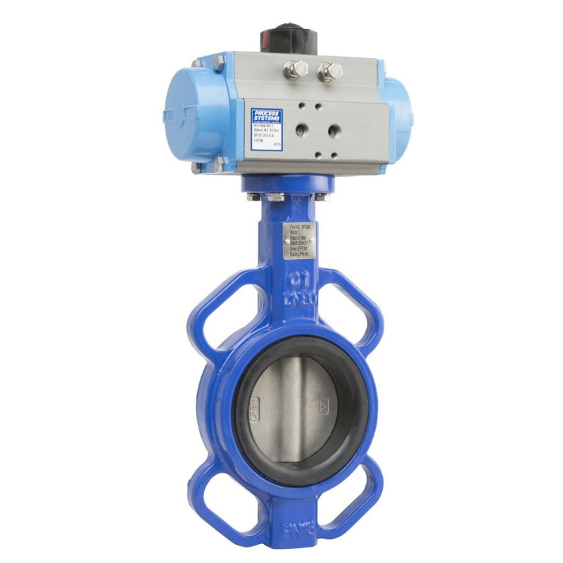 Watermark 100mm Ductile Iron Wafer Butterfly Valve 16 Bar Double Acting Pneumatic EPDM