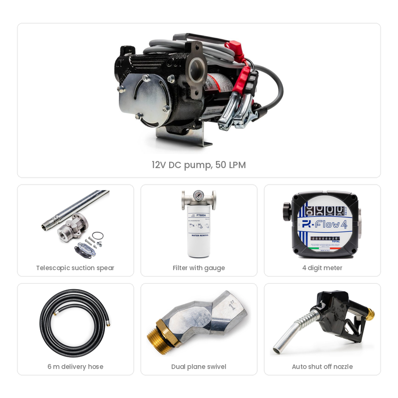 GO Industrial 12v Pump and Dispensing Kit - 50 LPM - GO Industrial - PUMPKIT-12V-50LPM