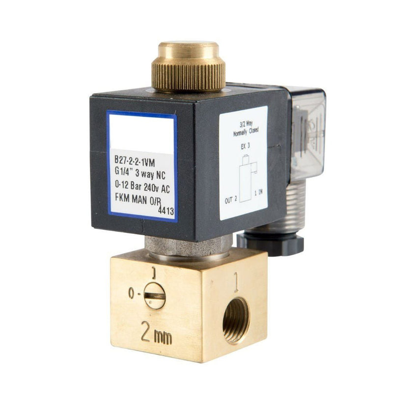 GO 1/4" B27 Brass 3 Way 2 Position Direct Acting Normally Closed Solenoid Valve - GO Industrial - B27 - 2 - 2