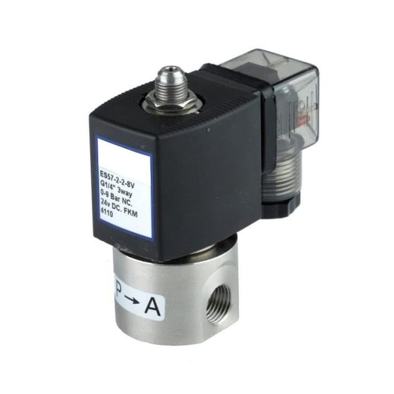 GO 1/4" ES58 304 Stainless 3 Way Direct Acting Normally Open Solenoid Valve - GO Industrial - ES58 - 2 - 1.5