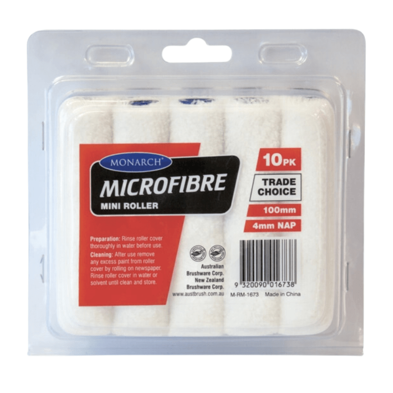 MONARCH Microfibre 4mm Mini Rollers 100mm 10 - Pack - GO Industrial - M - MR - 1673