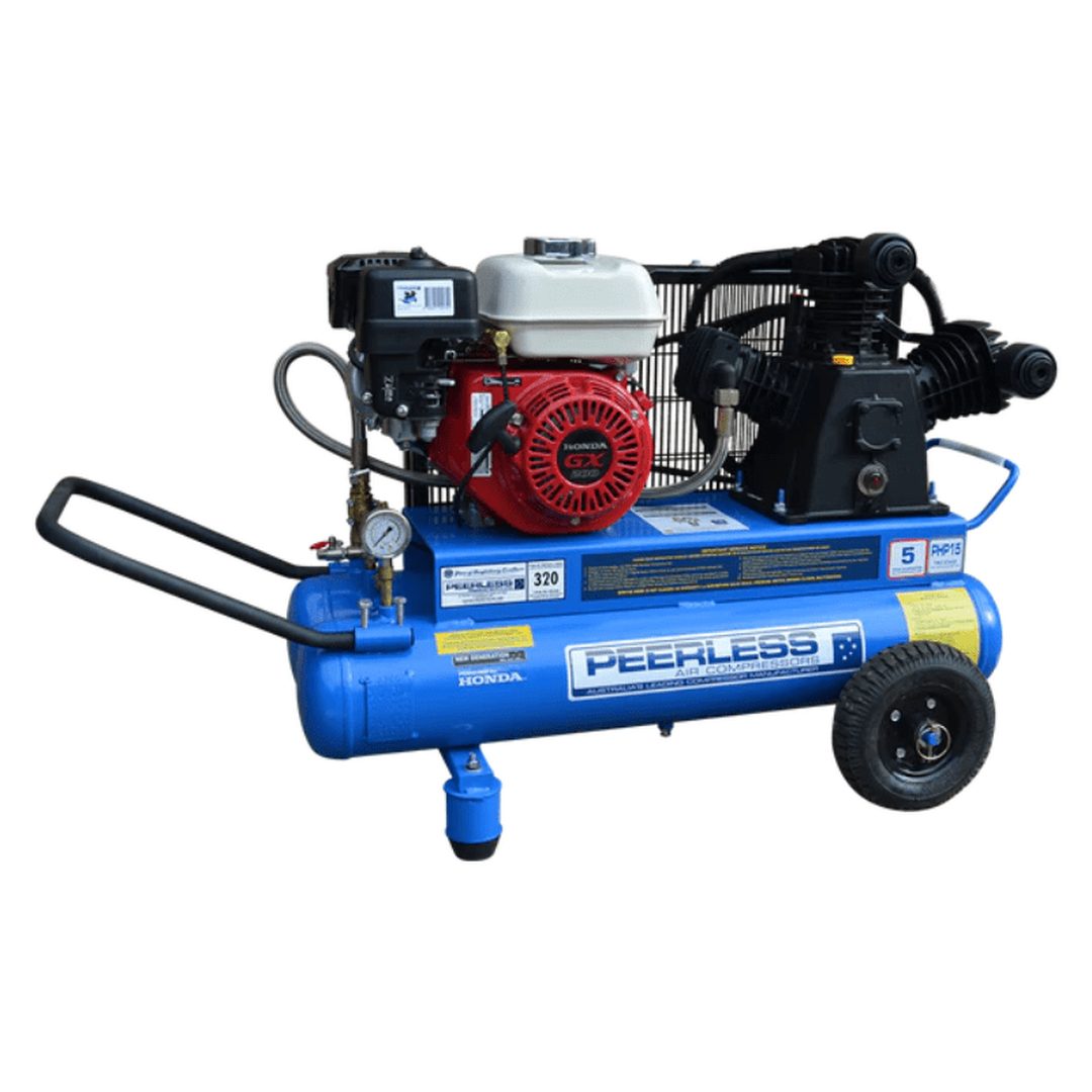 PEERLESS PHP15 Truckies Series Belt Drive Twin Tank Petrol Air Compressor - GO Industrial - 00107