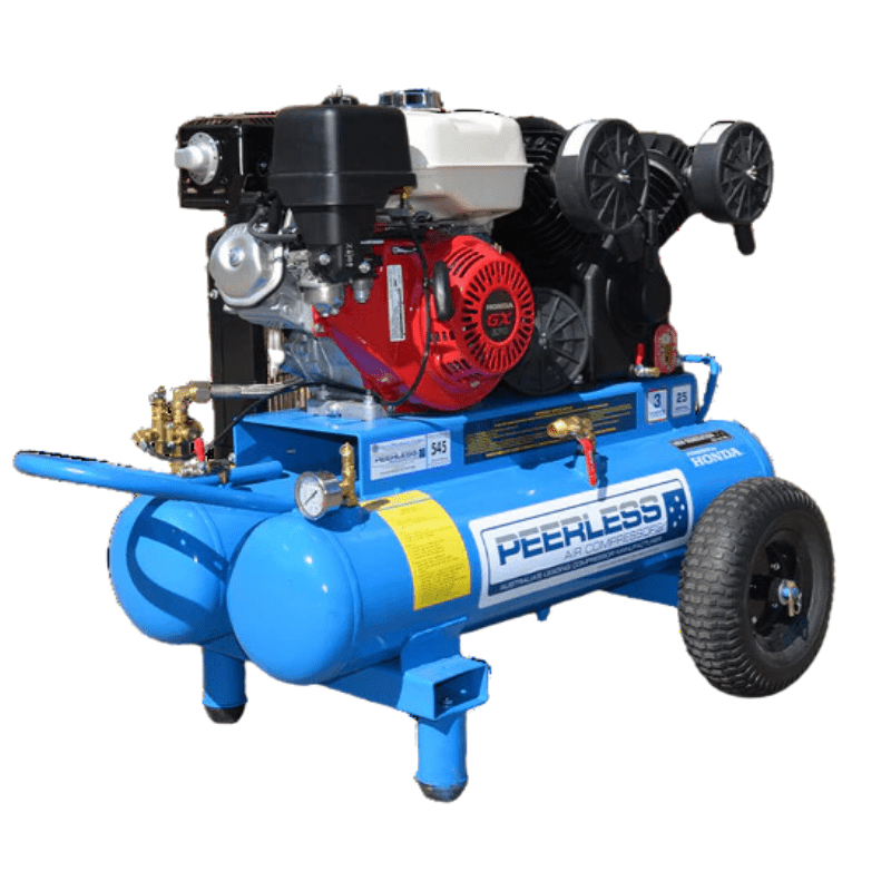 PEERLESS PV25 Belt Drive Twin Tank Petrol Air Compressors - GO Industrial - 00563