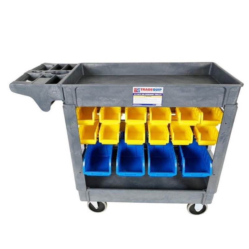 TRADEQUIP 30 Parts Bins Polymer Workshop Trolley - GO Industrial - 6046
