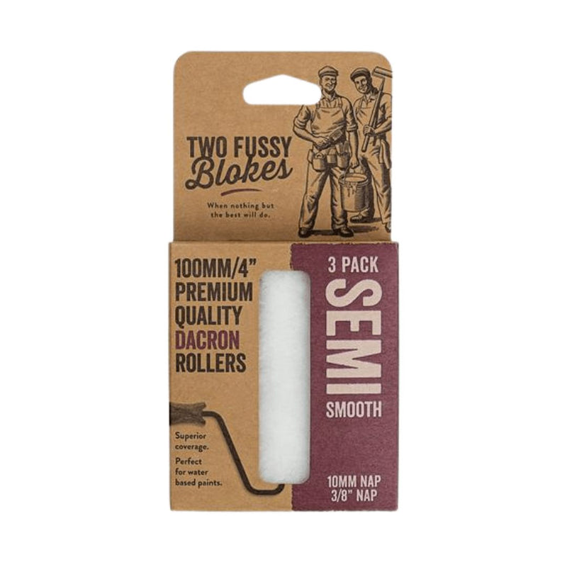 TWO FUSSY BLOKES 10mm Nap 100mm Dacron Mini Paint Rollers - GO Industrial - DC - 100 - 10 - 3PK