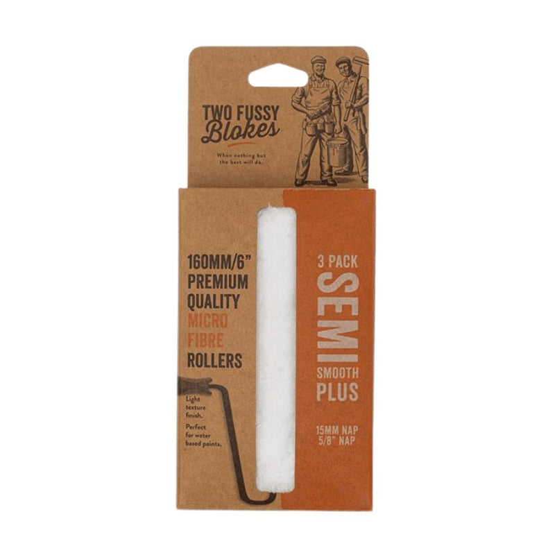 TWO FUSSY BLOKES 15mm Nap 160mm Microfibre Mini Paint Rollers - GO Industrial - MF - 160 - 15 - 3PK