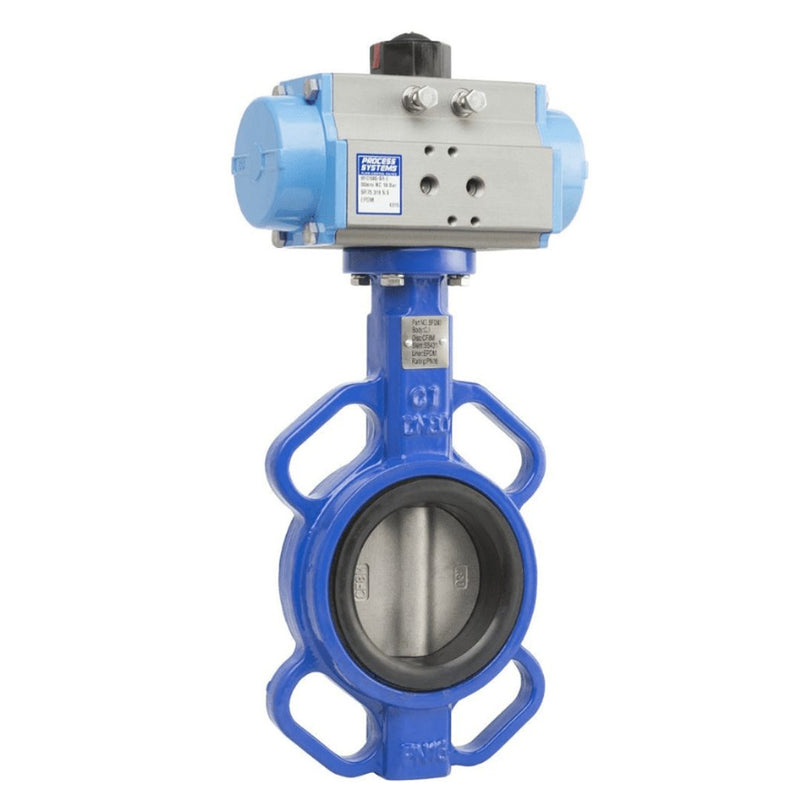 Ductile Iron Wafer Butterfly Valve 16 Bar 80mm Double Acting Pneumatic EPDM WSAA Certified - GO Industrial - BFD80 - DA - E