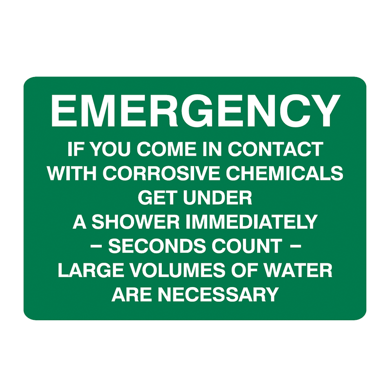 Brady Emergency Information Sign: Contact With Corrosive Chemicals
