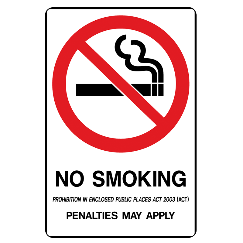 Brady Prohibition Sign (ACT State Specific): No Smoking Penalties May Apply