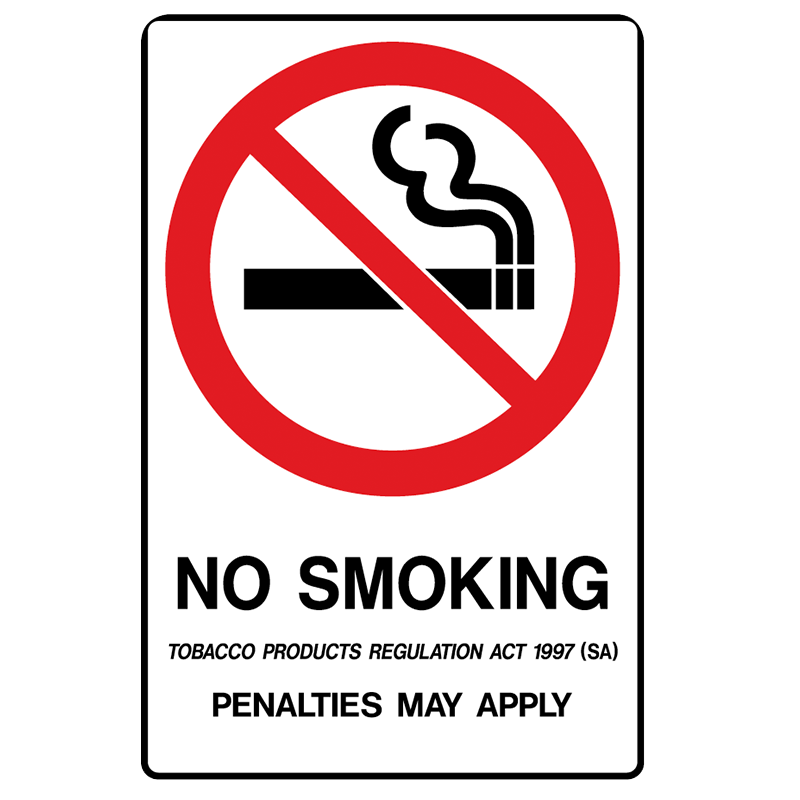 Brady Prohibition Sign (SA State Specific): No Smoking Penalties May Apply