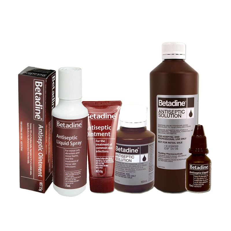 Betadine antiseptics solution, spray and ointment range