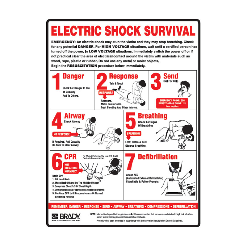Brady First Aid Sign Electrical Shock Survival Sign