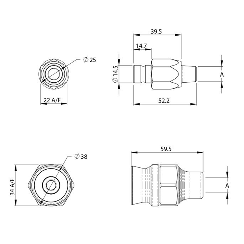 Dimensions Banlaw Fluid Transfer Flush Face - Size 0 - Silver