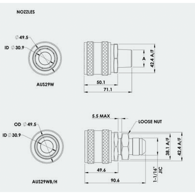 Dimensions Nozzles Banlaw Fluid Transfer Coupling Range - Classic Crankcase