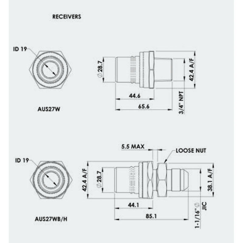 Dimensions Receivers Banlaw Fluid Transfer Coupling Range - Classic Crankcase