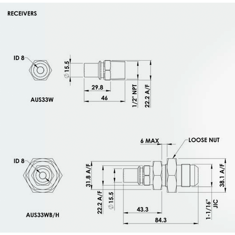 Dimensions Receivers Banlaw Fluid Transfer Coupling Range - Classic Transmission