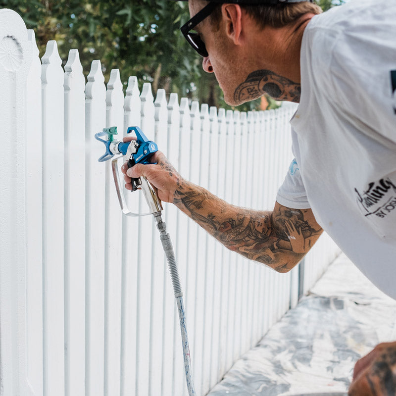 Painting by Josh FFLP Spraying a External Fence with Contractor PC Spray Gun