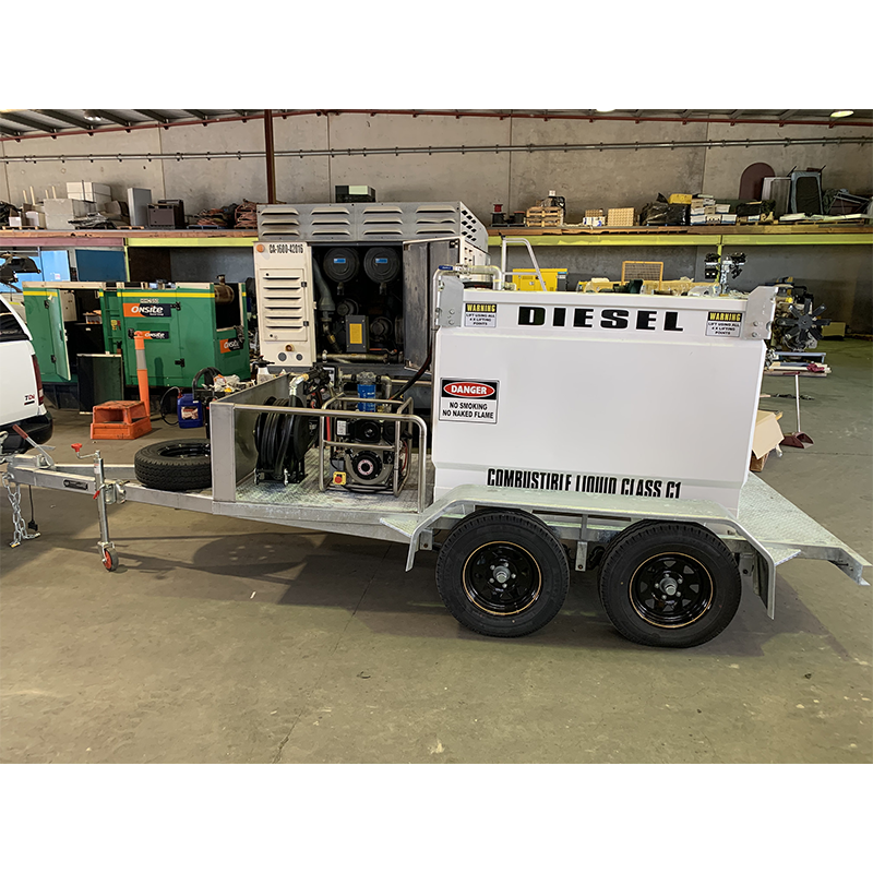 FUEL TRAILER 1000L Self Bunded Galvanised Dual Axle SBSD1000 fitted with electric start diesel driven dispensing kit