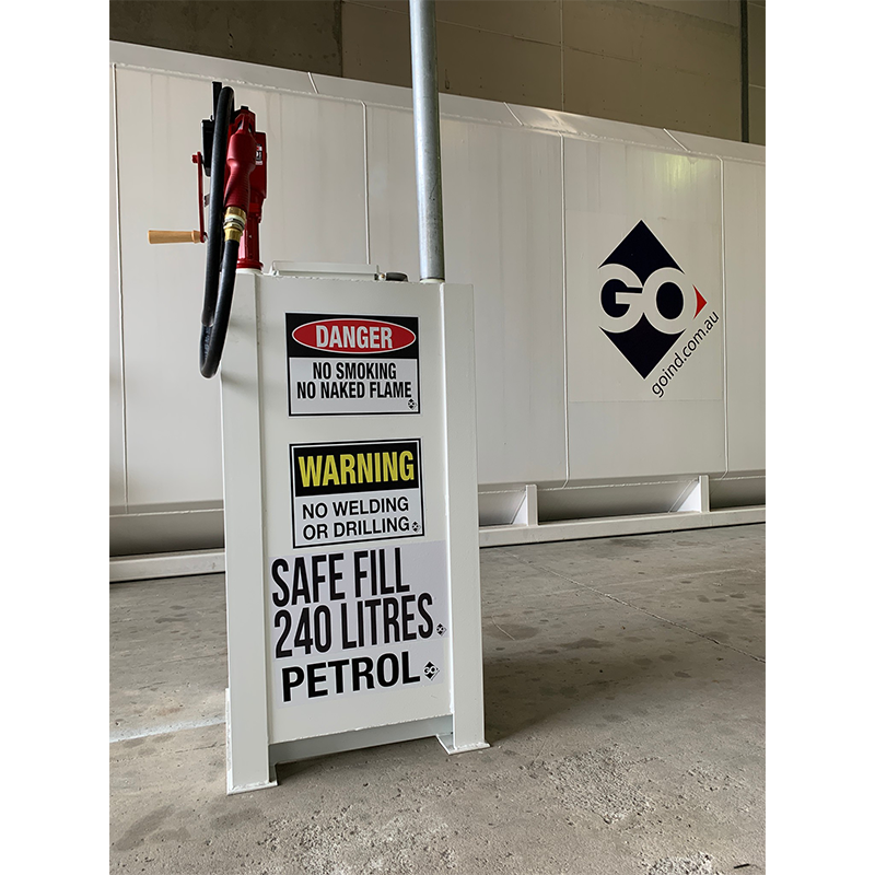 GO Box-0.25 250L Self Bunded Tank configured for Petrol Storage with Fill-Rite FR112 Hand Pump