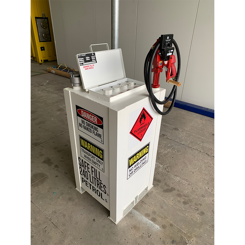 GO Box-0.25 250L Self Bunded Tank configured for Petrol Storage with Fill-Rite FR112 Hand Pump