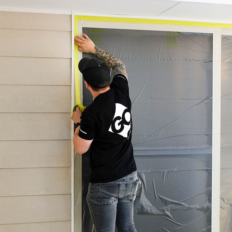 Taping up a glass door
