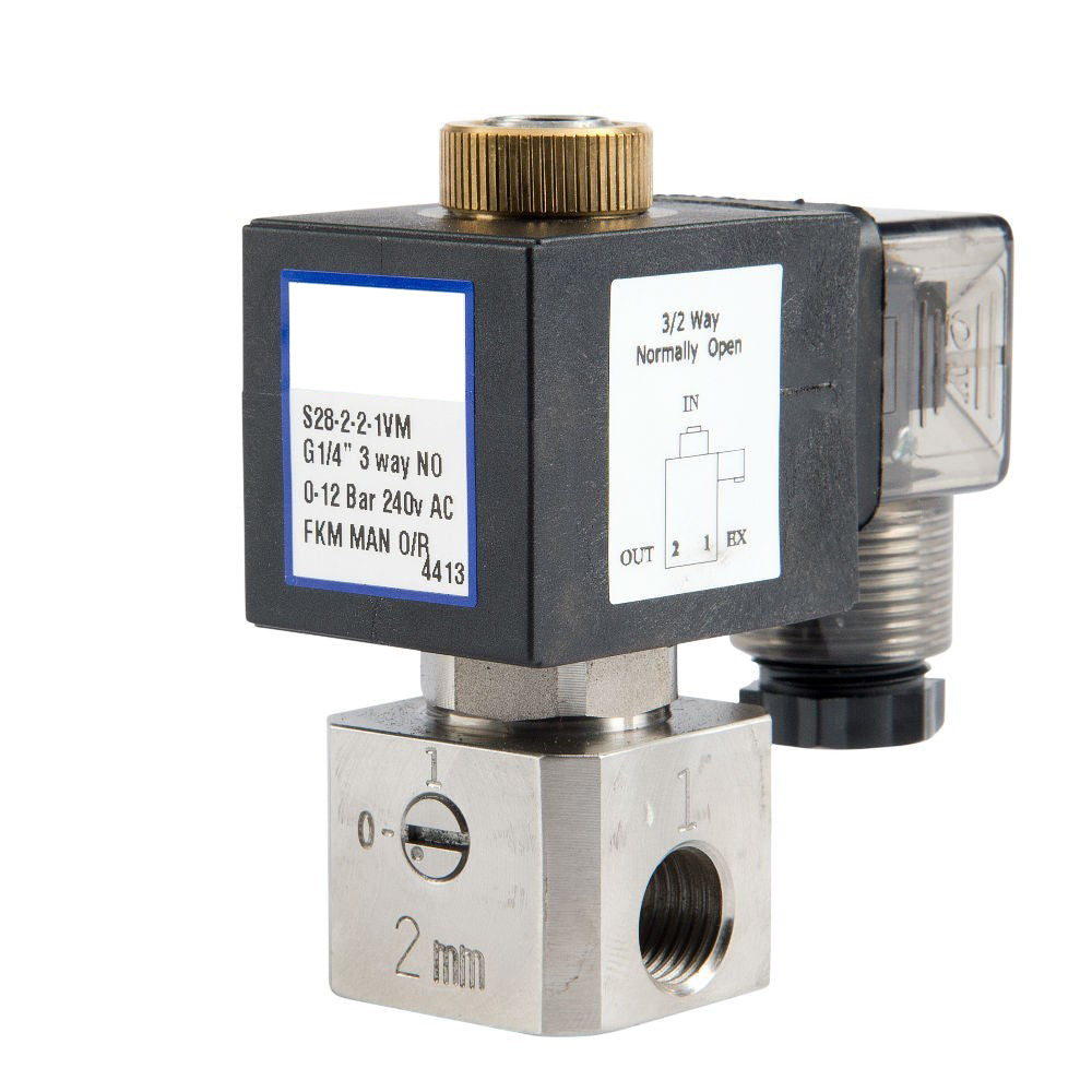 GO Solenoid Valve 1/4" S28 304 Stainless 3 Way 2 Position Direct Acting Normally Open