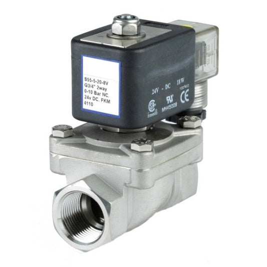 GO Solenoid Valve 3/8" to 2" S55 316 Stainless Petrochemical Zero Differential Normally Closed Range