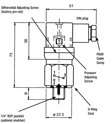 Dimensions - GO Vacuum Switch Plated Steel Body VSM Range