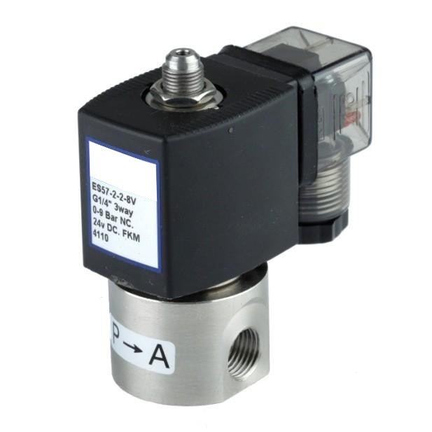 GO 1/4" ES58 304 Stainless 3 Way Direct Acting Normally Open Solenoid Valve - GO Industrial - ES58 - 2 - 1.5