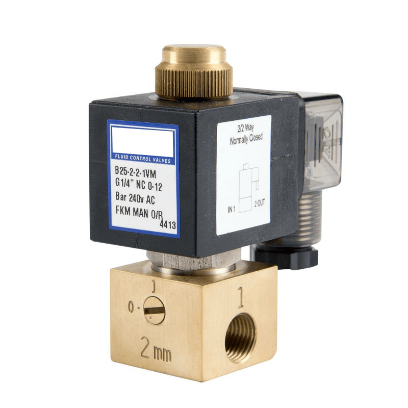 GO B25 1/4" Brass Direct Acting Normally Closed Solenoid Valve - GO Industrial - B25 - 2 - 2 - 7VM