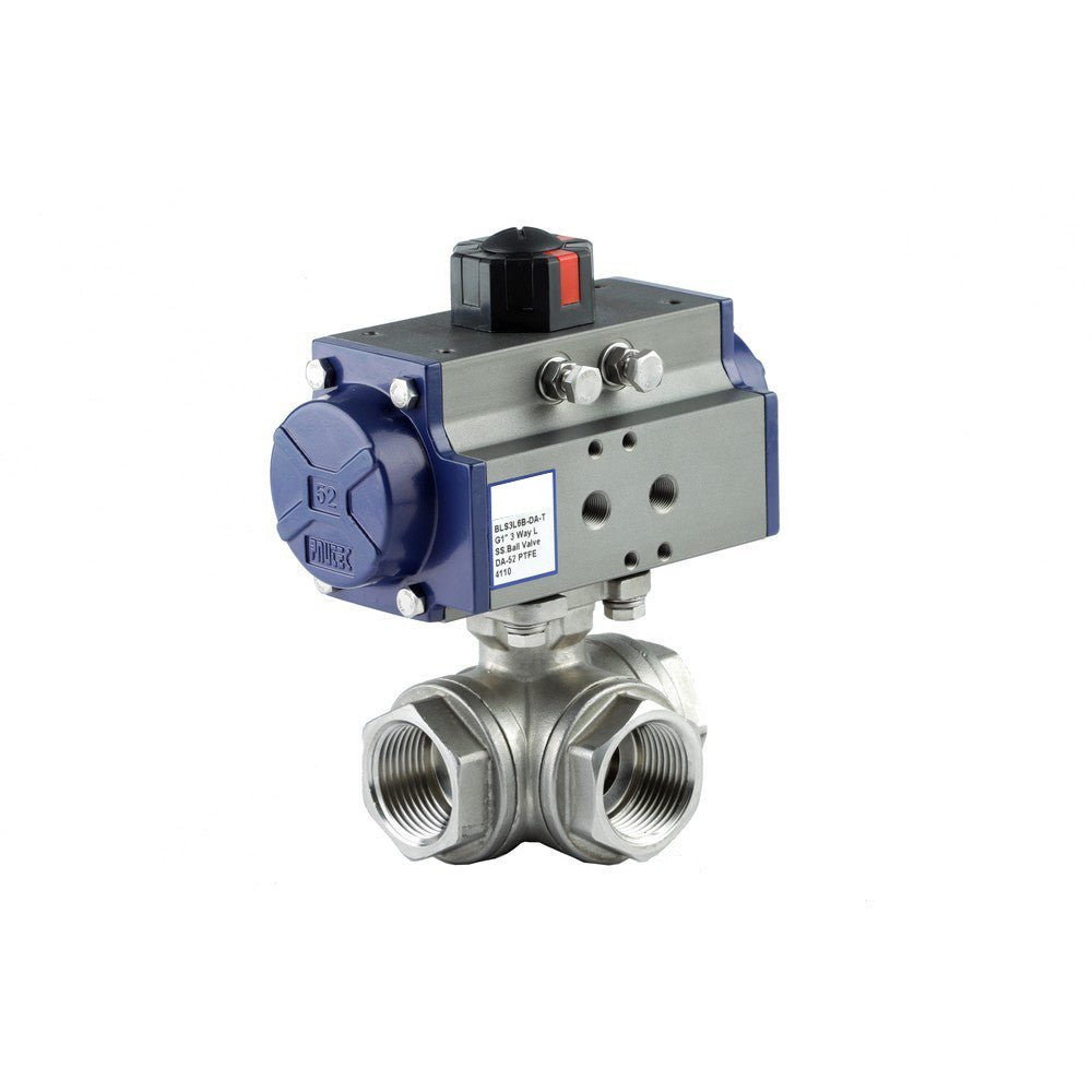 GO Ball Valves Actuated Double Acting Pneumatic 316 Stainless 3 Way BLS3DA - GO Industrial - BLS3L2B - DA