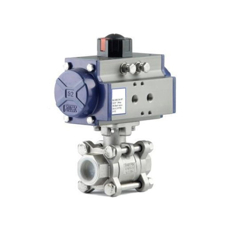 GO Ball Valves V Port Actuated Spring Return Pneumatic 316 Stainless 3 Piece Full Bore BLVSR - GO Industrial - BLV54B - SR