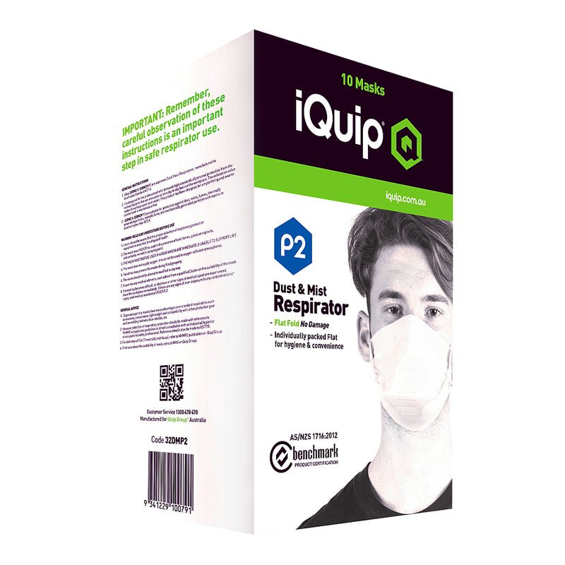 IQUIP Dust & Mist Flat Fold P2 Mask - GO Industrial - 32DMP2