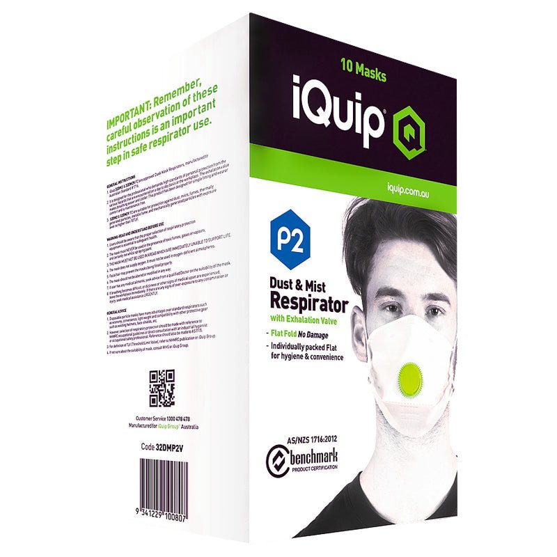 IQUIP Dust & Mist Flat Fold P2 Mask - GO Industrial - 32DMP2VP