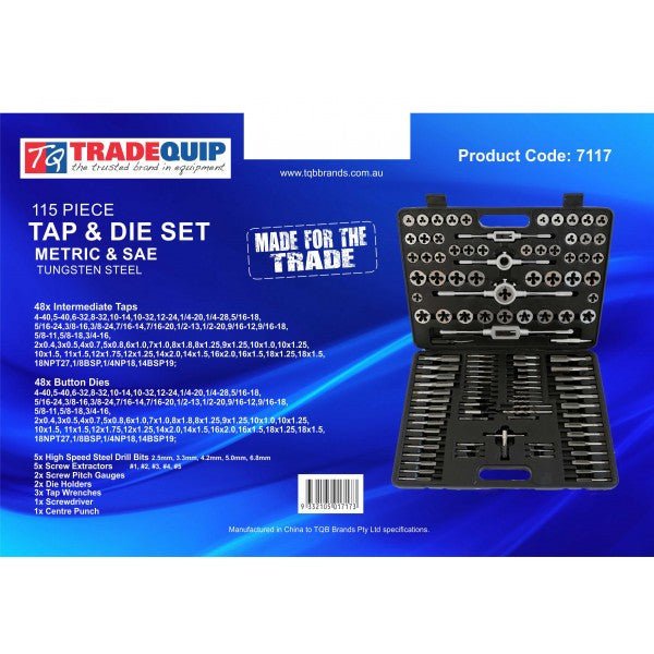 TRADEQUIP Tap and Die Set 115 Piece - GO Industrial - 7117